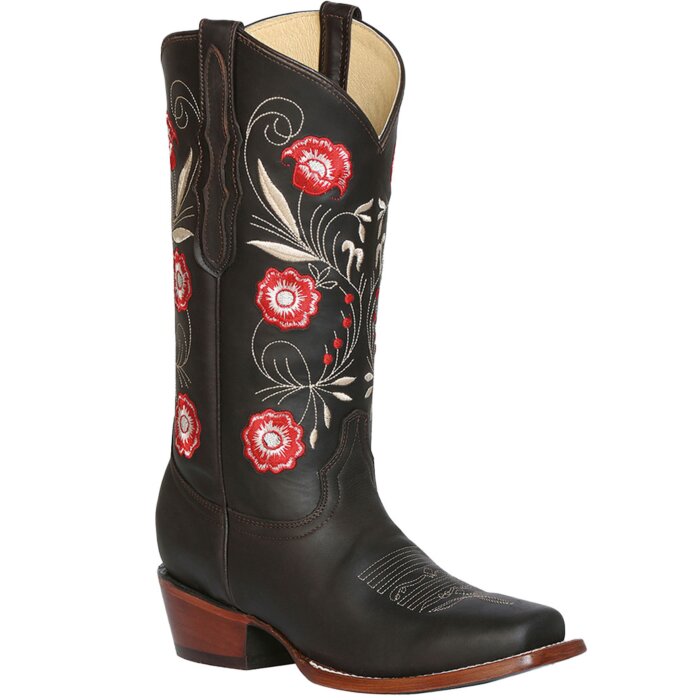 Bota De Mujer Rodeo El General 42982 Color Choco con bordado floral en el tubo