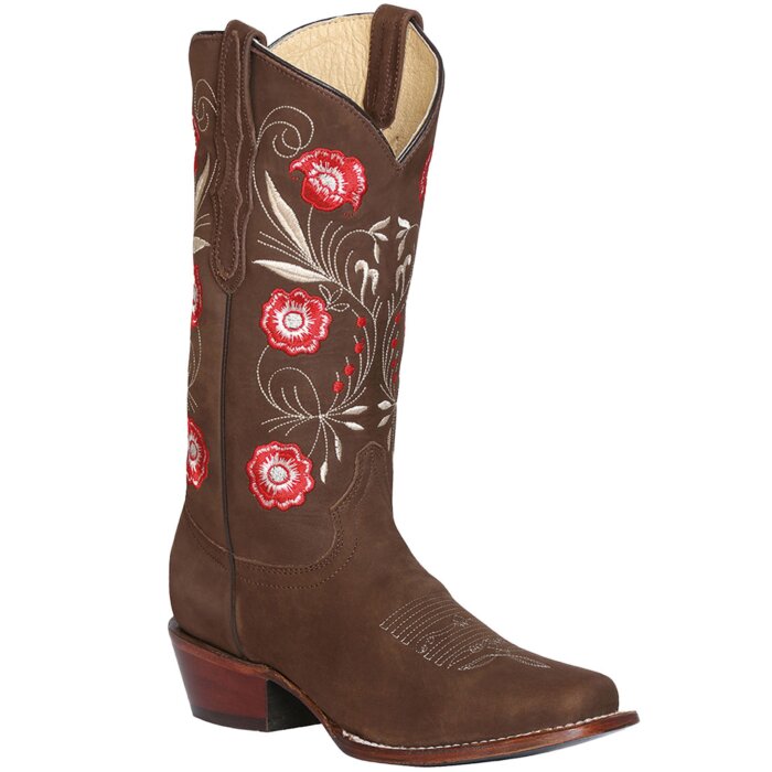 Bota para mujer rodeo Nobuck El General 42984 color Camel y tubo bordado con flores
