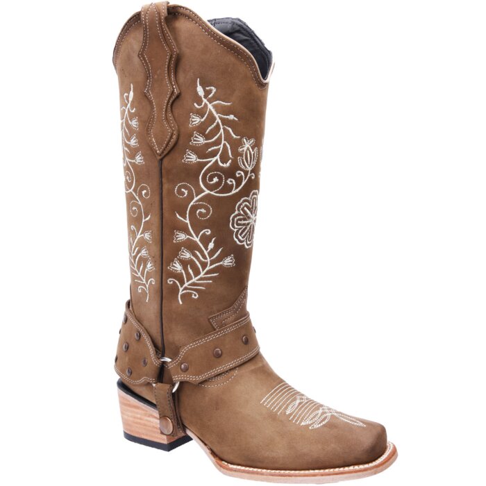 Botas Vaqueras De Mujer Horma Rodeo Tubo Ato White Diamonds Boots 11-487 Color Topo
