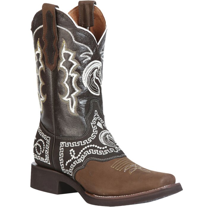Botas Rodeo Antifaz Y Tubo Bordado Piel Nobuck Color Camel Con Antifaz Y tubo Café 51117