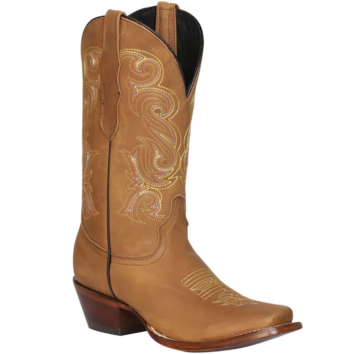 Botas Vaqueras De Mujer El General 40660 Tan con costuras decorativas doradas