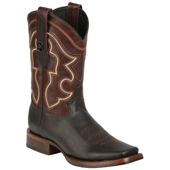 Botas de rodeo Montero TX-SHD-1 para hombre en piel color choco con punta cuadrada y suela de hule, hechas en México
