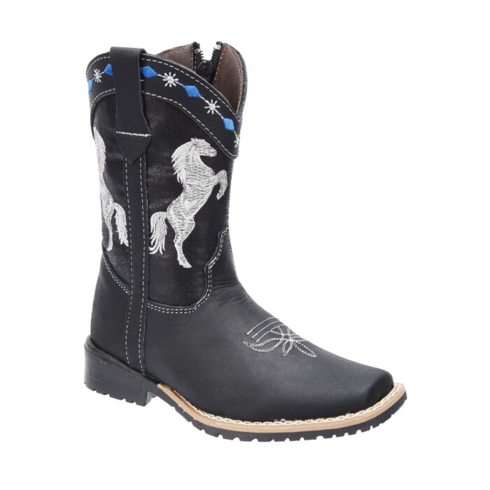 Botas De Niño Rodeo Color Negro Bordado De Caballos WD 11-378