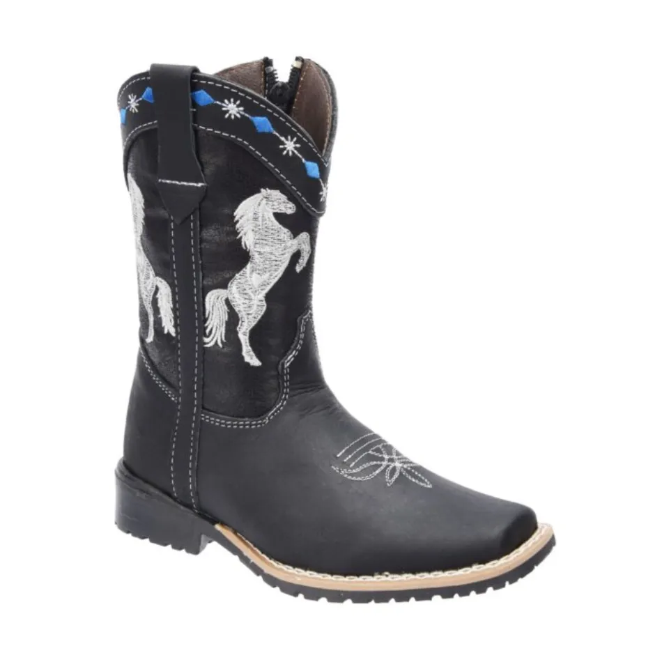 Botas De Niño Rodeo Color Negro Bordado De Caballos WD 11-378