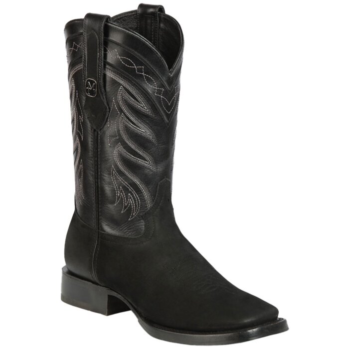Montero CNBS-4 men's black nubuck leather rodeo boots with square toe and rubber outsole, made in Mexico