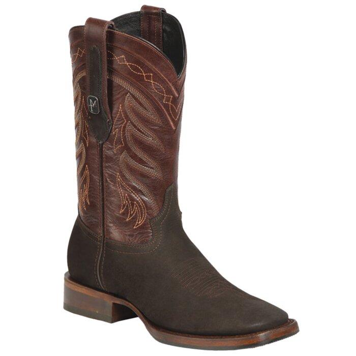 Botas de rodeo Montero CNBS-5 para hombre en nobuck café con punta cuadrada y suela de hule, hechas en México