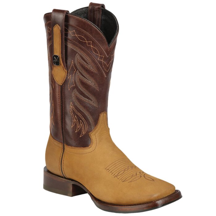 Botas de rodeo Montero CNBS-6 para hombre en nobuck color miel con punta cuadrada, tiradores y suela de hule