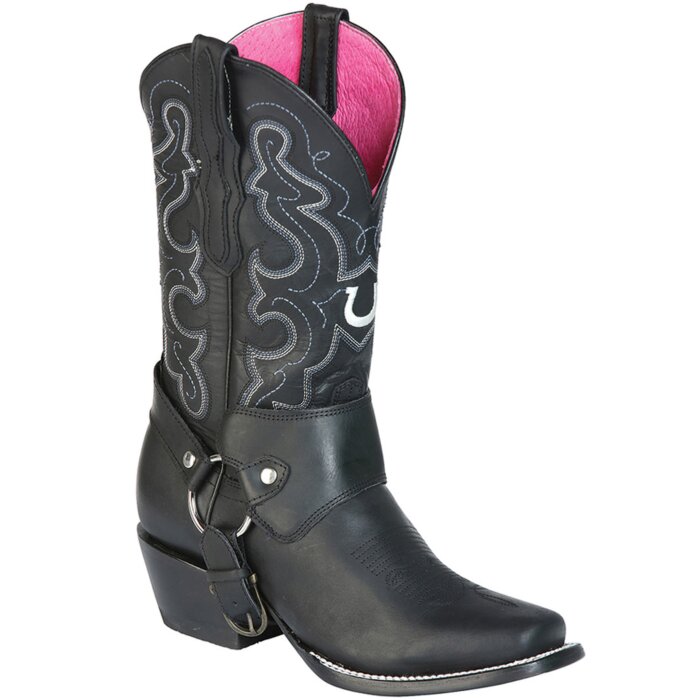 Bota Rodeo Dama El General 51135 Color Negro Con Arnés De Cuero Alrededor Del Tobillo