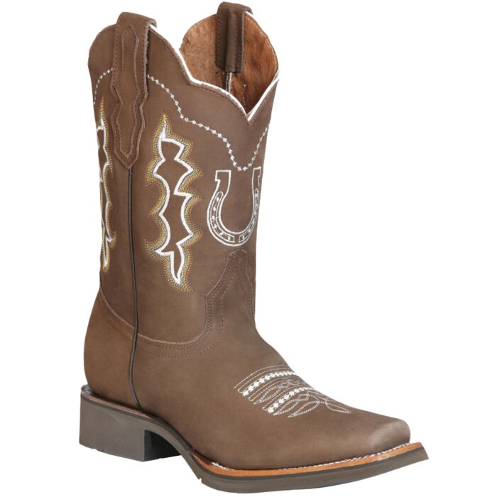 Botas Rodeo Bordado Herradura Piel Nobuck Color Camel 51116