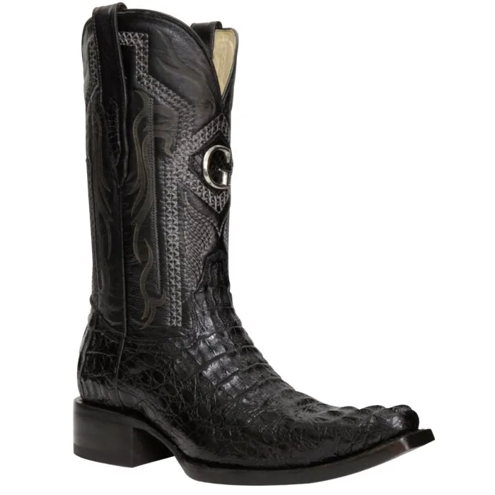 Botas El General 45081 de Caimán Nuca (Hornback) Negro con horma Versace, suela de cuero y plantilla acolchada.