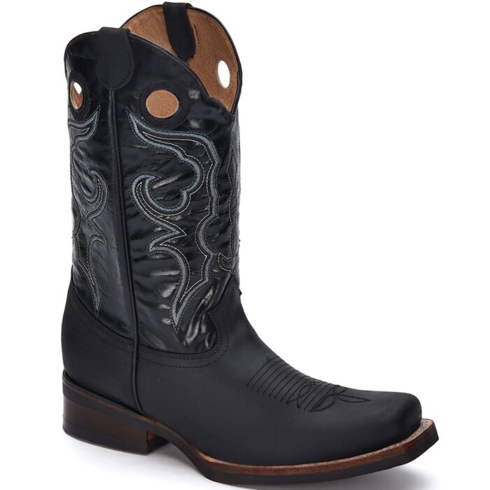 Botas Vaqueras Chatas 100% Piel Color Negro