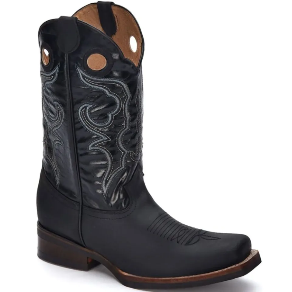 Botas Vaqueras Chatas 100% Piel Color Negro
