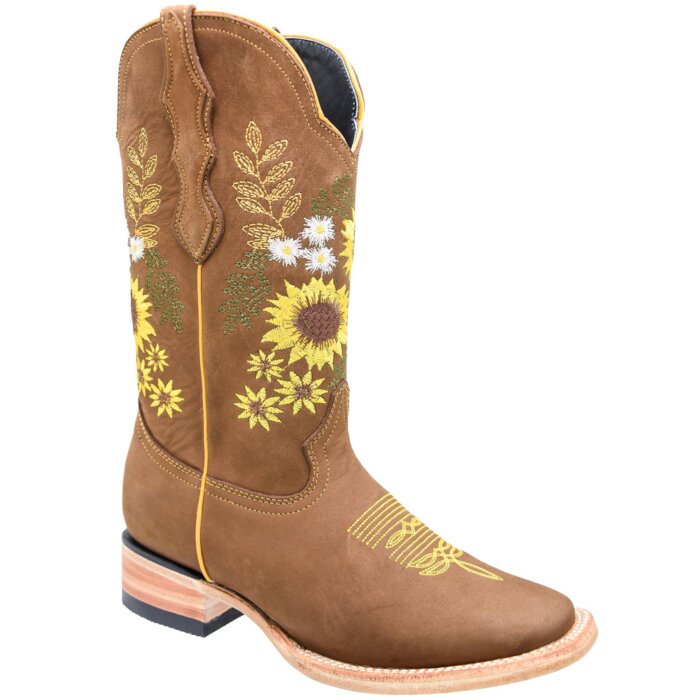 Bota Vaquera De Mujer Rodeo Nobuck Girasoles WD 11-492