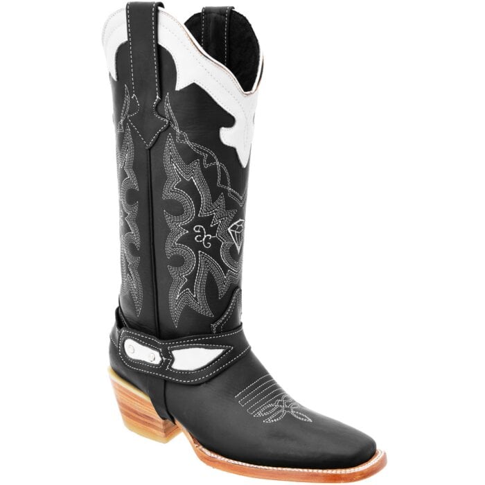 Botas Rodeo De Mujer Tubo Alto WD 11-516 Color Negro Con Blanco