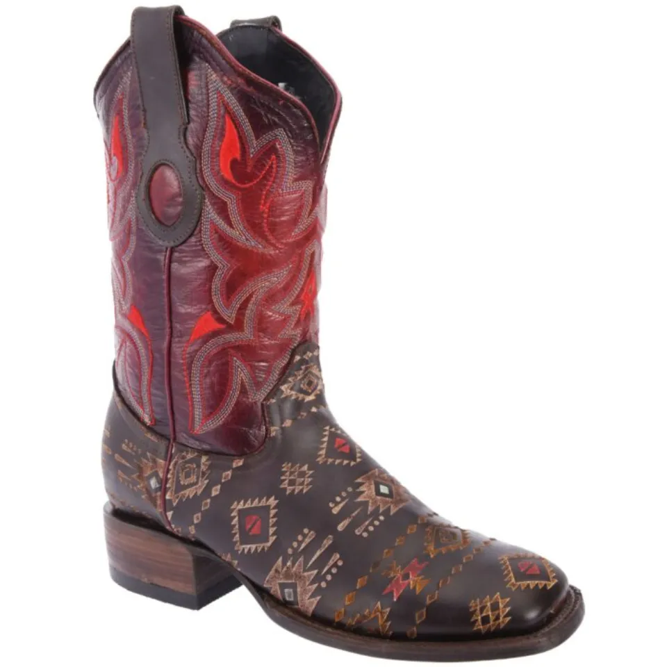 Botas Rodeo Piel Napa Color Café-Rojo WD 11-339