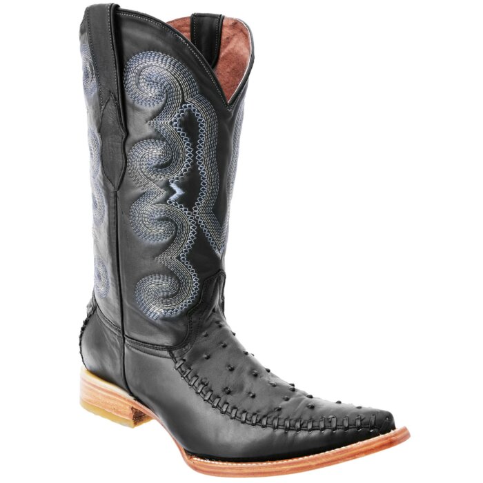Botas Vaqueras Negras Piel Grabada Avestruz WD 11-107