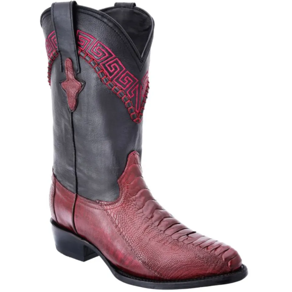Botas Vaqueras Piel Pata De Avestruz Color Vino WD 11-217