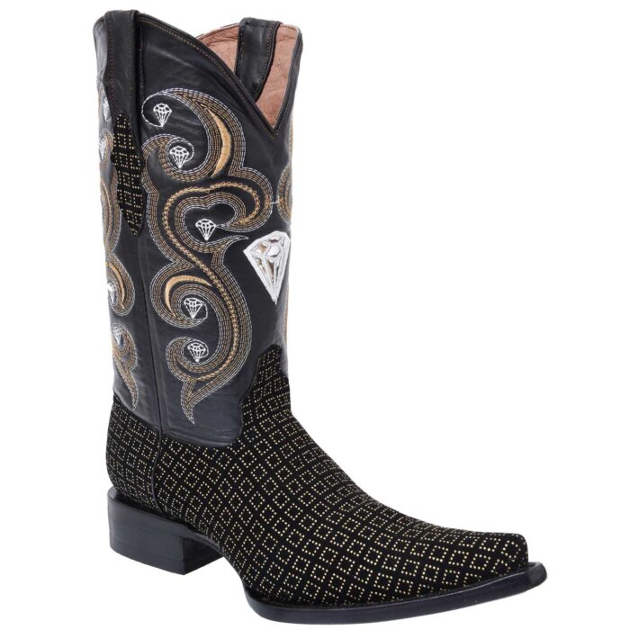 Botas Vaqueras De Mezclilla Café Cuadros 3X WD 11-139