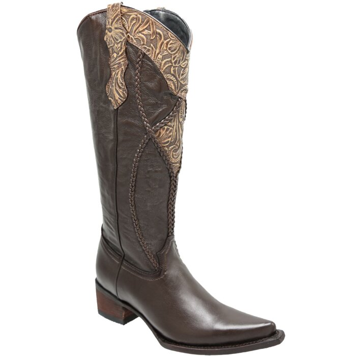 Botas Vaqueras Para Mujer Color Café, Tubo Alto Grabado WD 11-526