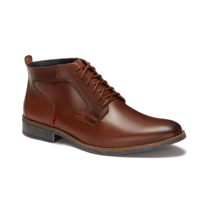 Botín Elegante Café De Piel Para Hombre De Agujetas