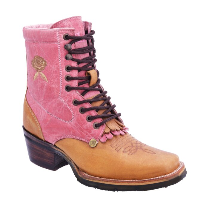 Botines Vaqueros Lace-up De Mujer WD 11-518 Color Miel-Rosa