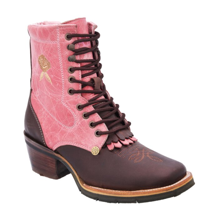 Botín Lace-Up Rodeo Para Mujer WD 11-519 Color Café-Rosa