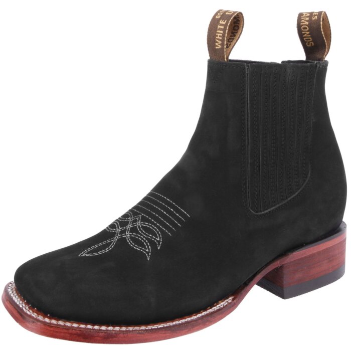 Botín Rodeo Nobuck Color Negro Con Bordado WD 11-744