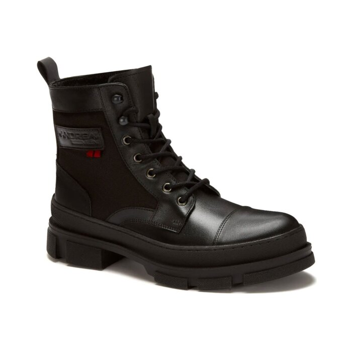 Botín De Piel Tipo Militar Para Hombre Color Negro
