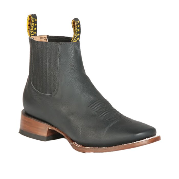 Botines Rodeo Piel Cimarrón Color Negro Suela De Cuero 126610