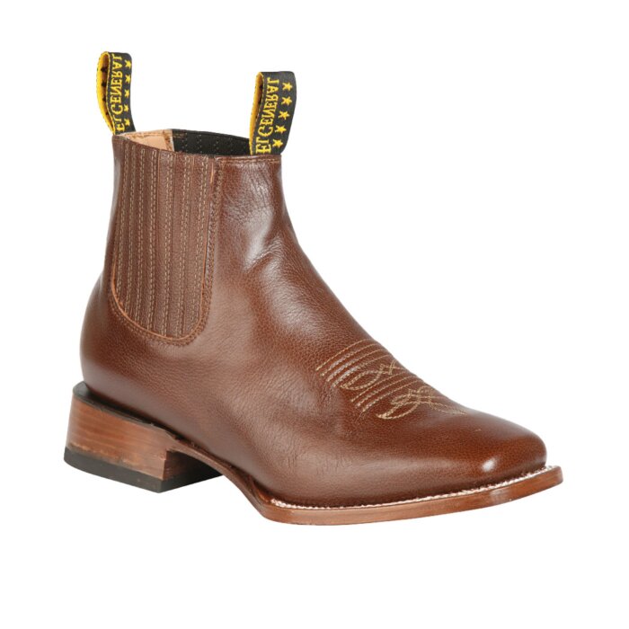 Botines Rodeo Piel Angara Color Canela Suela De Cuero