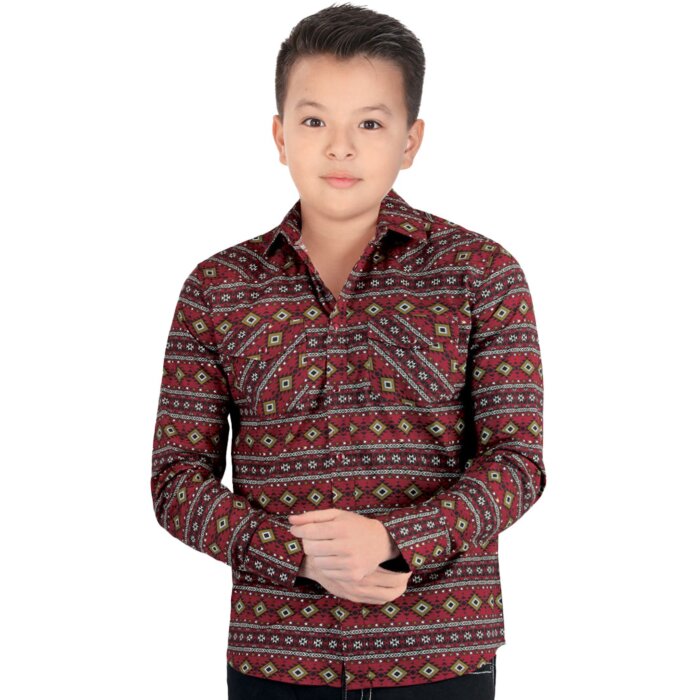 Camisa Moda Vaquera Para Niño Lam 0108 Color Vino