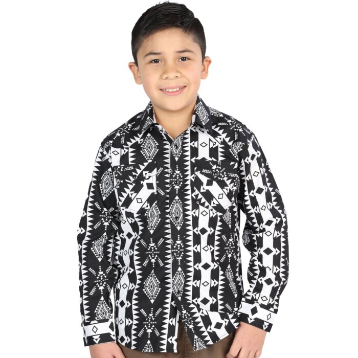 Camisa Vaquera para Niño Negra con Estampado Geométrico – El General 44507