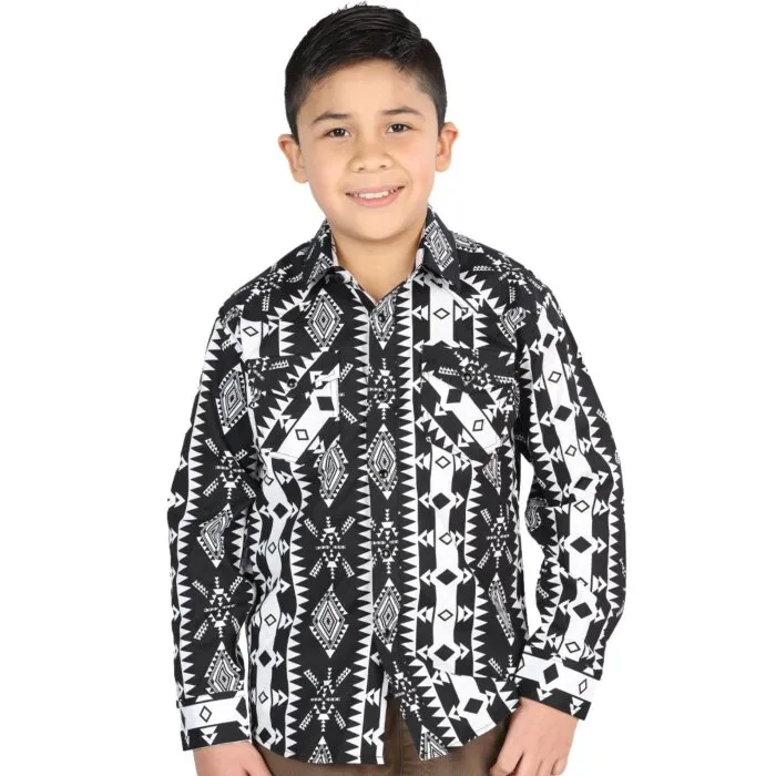 Boys' Black Western Shirt with Geometric Print – El General 44507