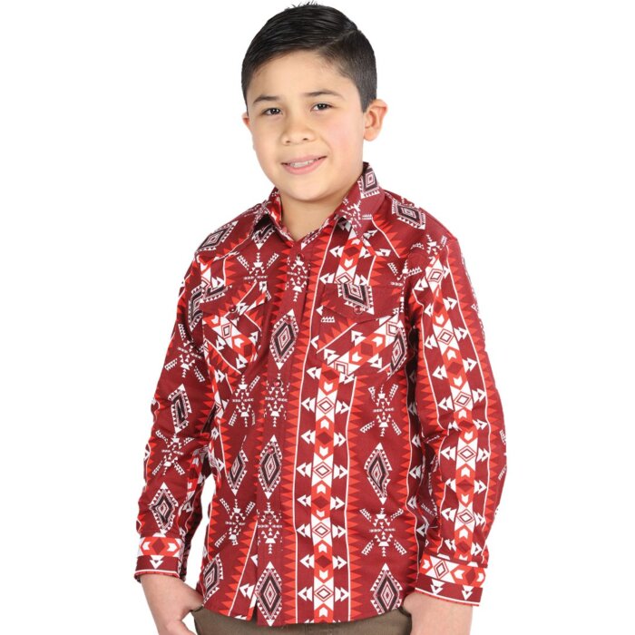 Camisa Vaquera para Niño Roja con Estampado Geométrico – El General 44510