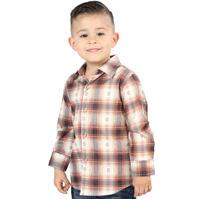 Camisa Vaquera para Niño a Cuadros Naranja-Beige, Versión de Manga Larga – El General 44733