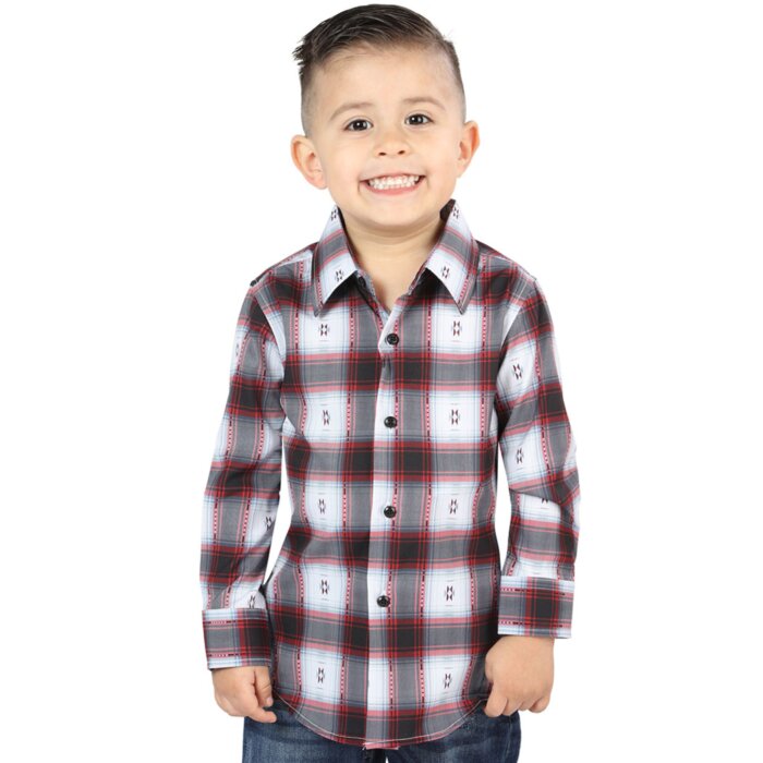 Boys' Black and Red Plaid Long Sleeve Western Shirt – El General 44735
