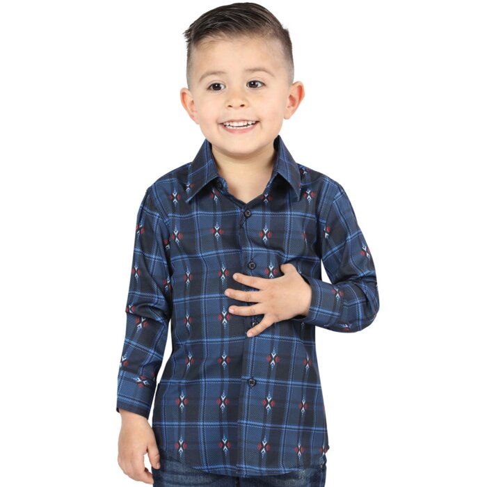 Camisa Vaquera para Niño Azul con Negro a Cuadros, Manga Larga – El General 44738