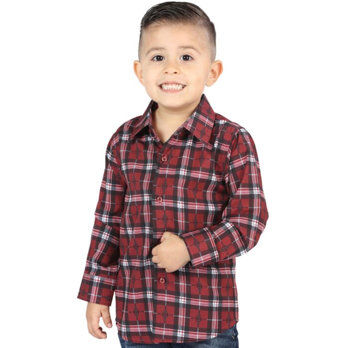 Boys' Western Shirt in Red Plaid, Long Sleeve Version – El General 44744