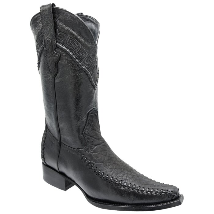  Men's Bull Neck Leather 400 Toe Black Boots WD 11-159