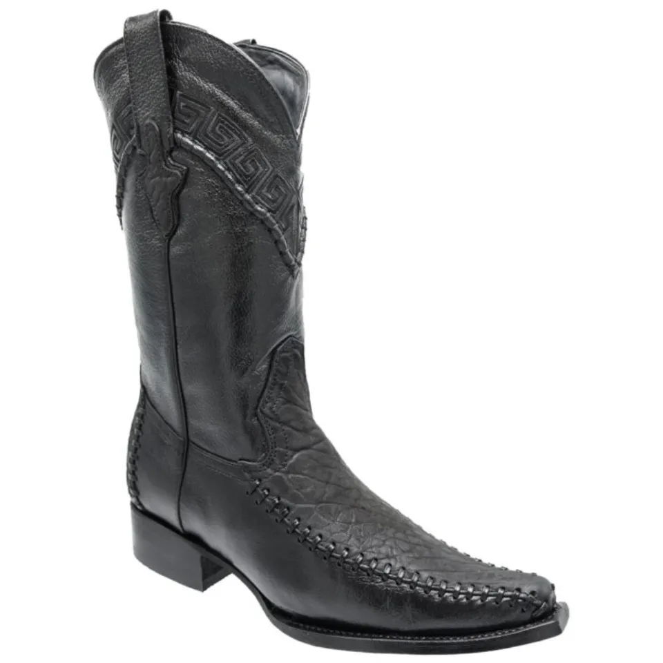  Men's Bull Neck Leather 400 Toe Black Boots WD 11-159