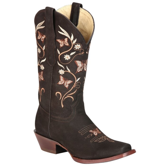 Bota Rodeo Para Mujer Bordado Mariposas Color Café