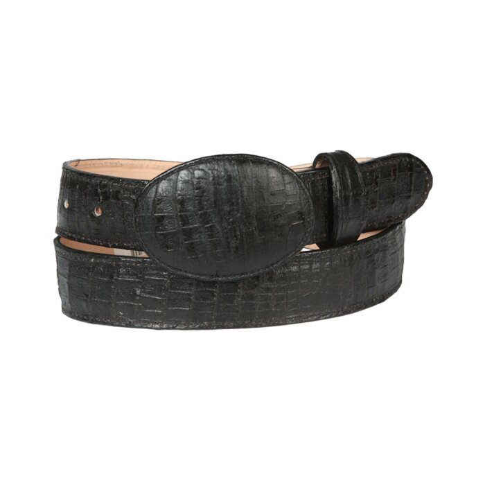 Black Caiman Belly Print Leather Western Belt