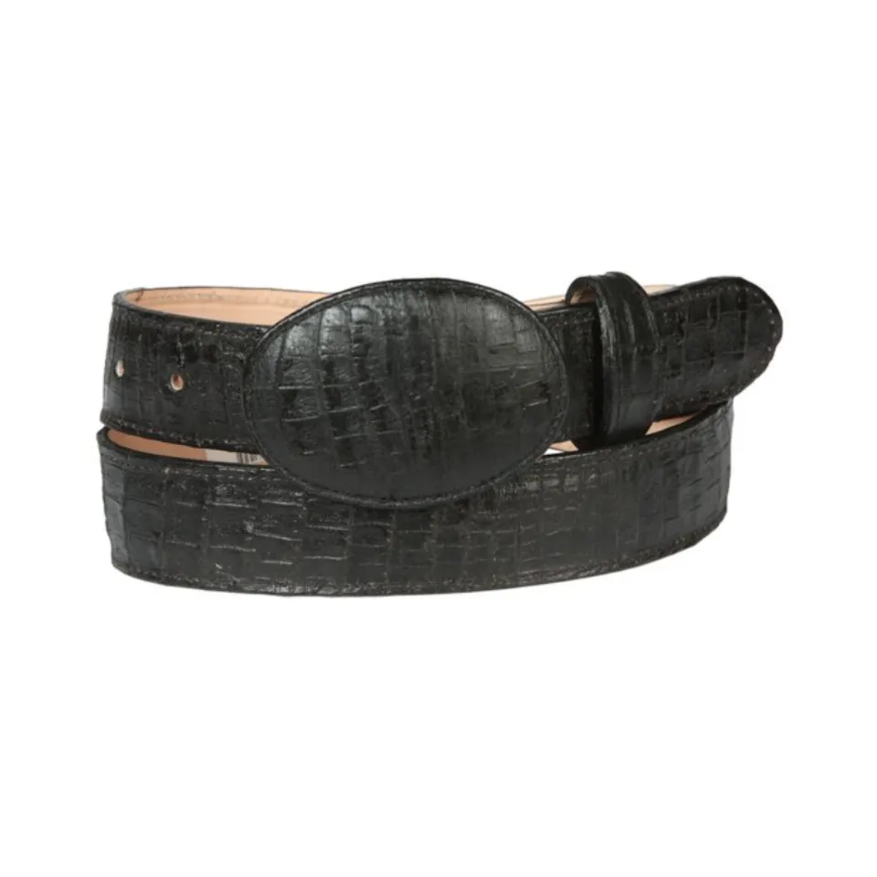 Cinto Vaquero Negro con Estampado de Panza de Caimán