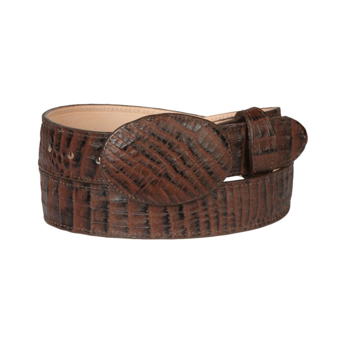 Brown Caiman Belly Print Leather Western Belt