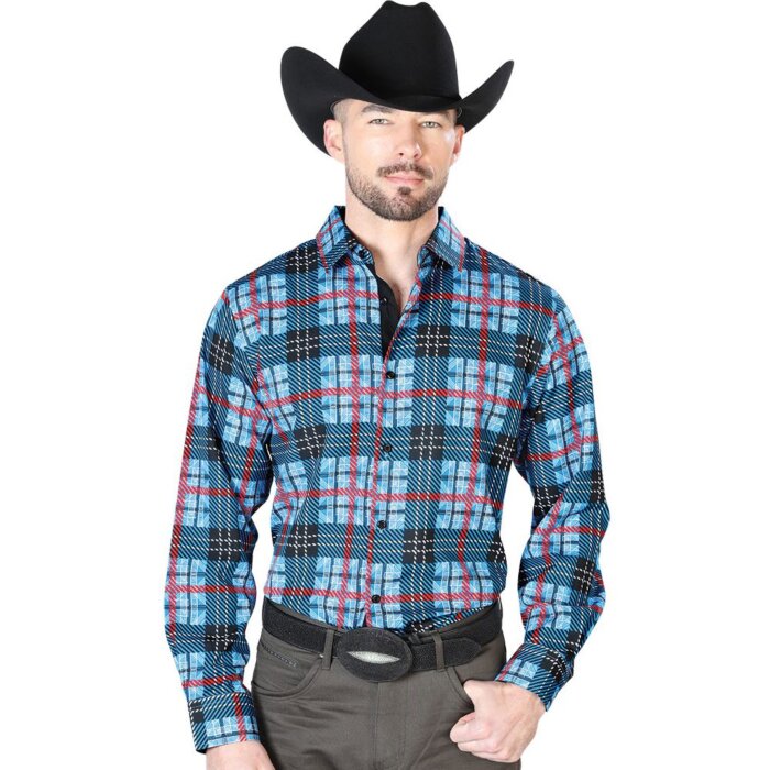 Camisa El Señor De Los Cielos Azul A Cuadros 43690