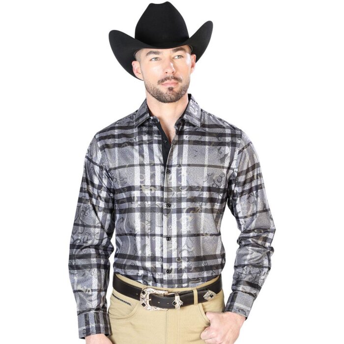 Camisa El Señor De Los Cielos Gris A Cuadros 43814 Con Líneas Oscuras