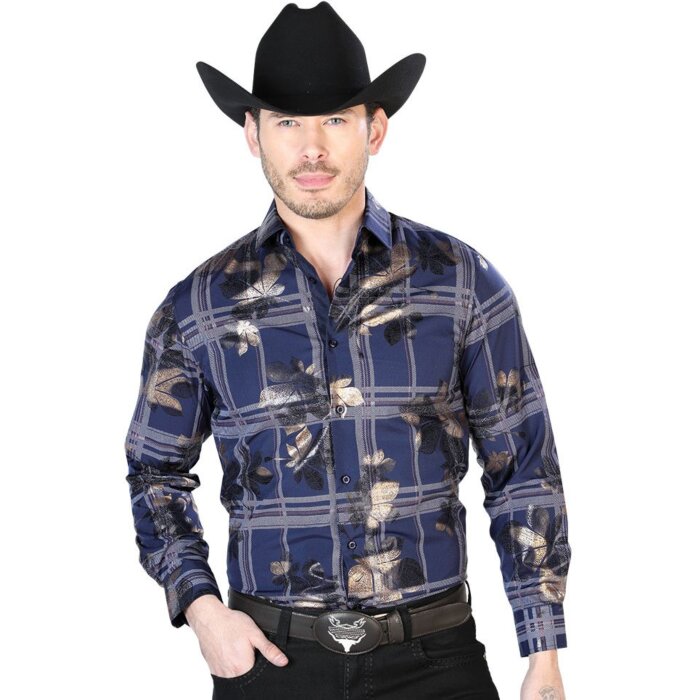 Camisa Color Navy Blue De Cuadros El Señor De Los Cielos 43837