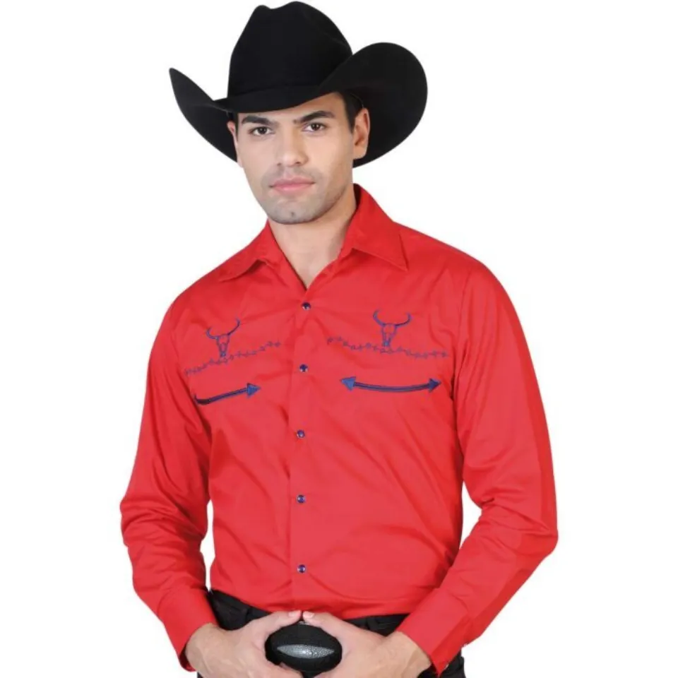 CAMISA VAQUERA BORDADA EL GENERAL 2019-104 COLOR ROJO