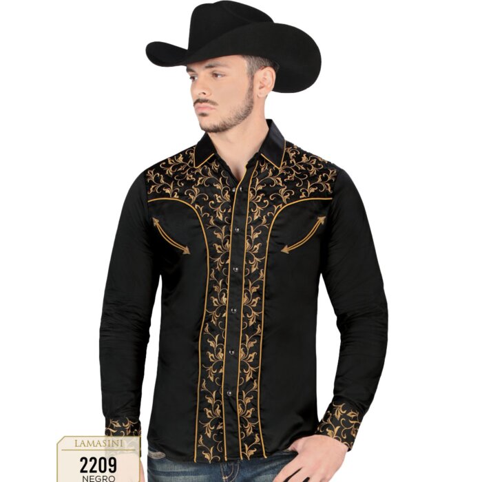 Camisa Vaquera Negra Botón De Broche Lamasini 2209
