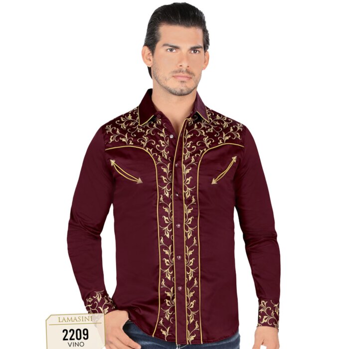 Camisa Vaquera Color Vino Botón De Broche Lamasini 2209